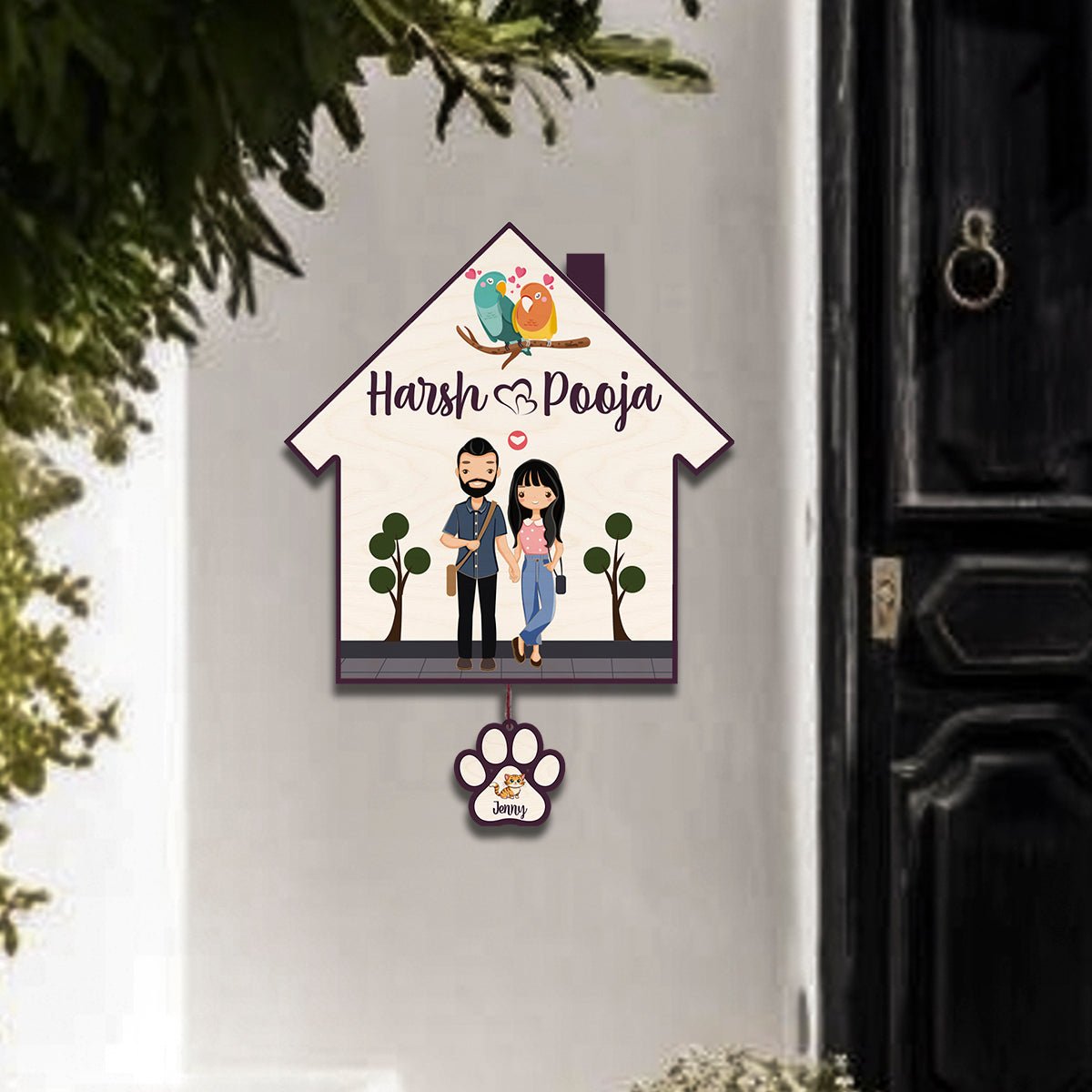 Border Couple Name Plate – Hut with Pet Paw Tag - Sblossom