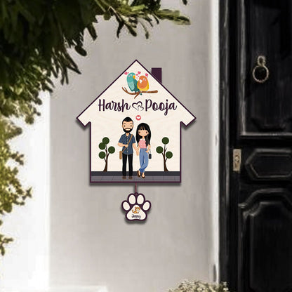 Border Couple Name Plate – Hut with Pet Paw Tag - Sblossom
