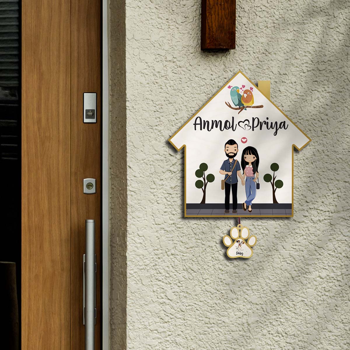 Border Couple Name Plate – Hut with Pet Paw Tag - Sblossom
