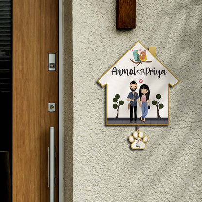 Border Couple Name Plate – Hut with Pet Paw Tag - Sblossom