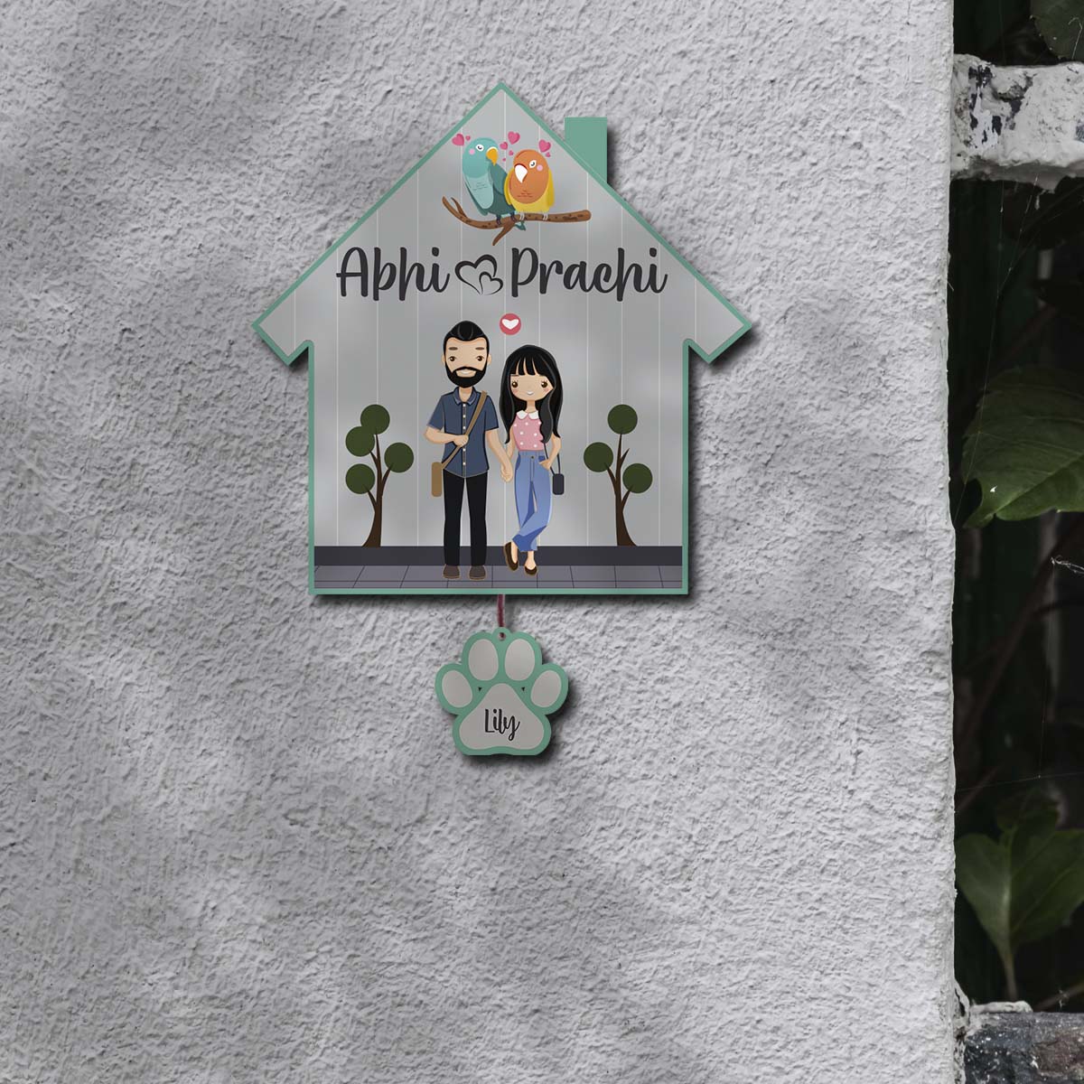 Border Couple Name Plate – Hut with Pet Paw Tag - Sblossom