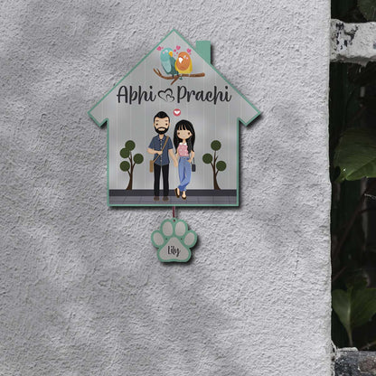 Border Couple Name Plate – Hut with Pet Paw Tag - Sblossom