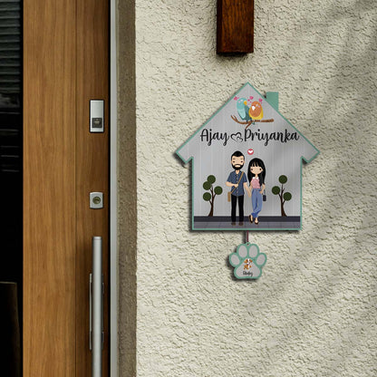 Border Couple Name Plate – Hut with Pet Paw Tag - Sblossom