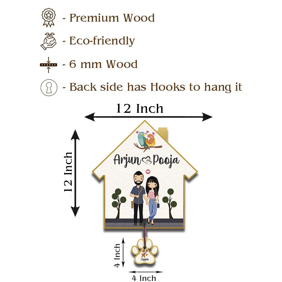 Border Couple Name Plate – Hut with Pet Paw Tag - Sblossom
