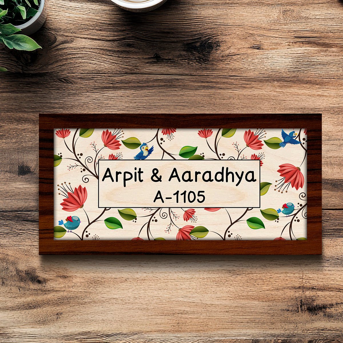 Botanical Flower Name Plate – Framed Art with Birds - Sblossom