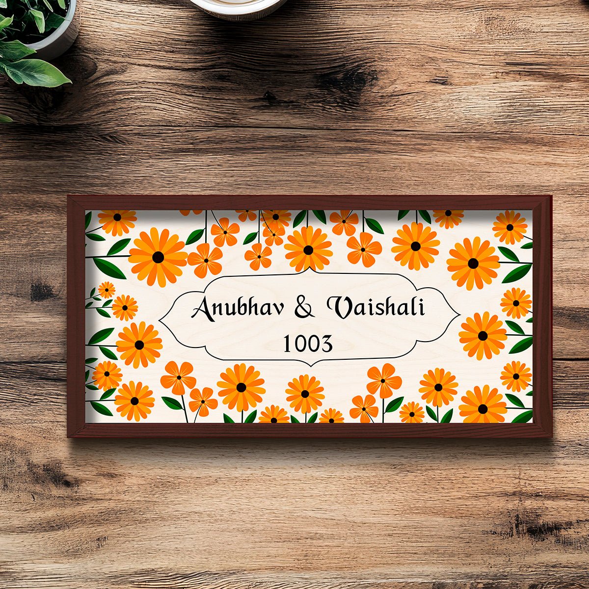 Botanical Home Name Plate – Orange Daisy Couple Board - Sblossom