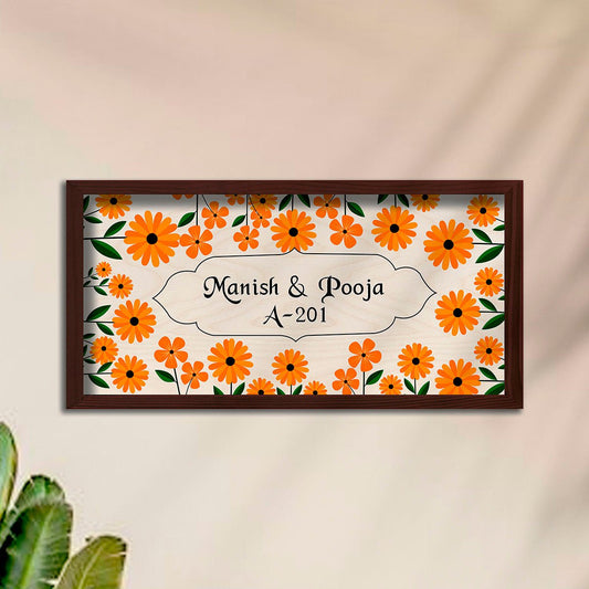 Botanical Home Name Plate – Orange Daisy Couple Board - Sblossom