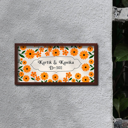 Botanical Home Name Plate – Orange Daisy Couple Board - Sblossom