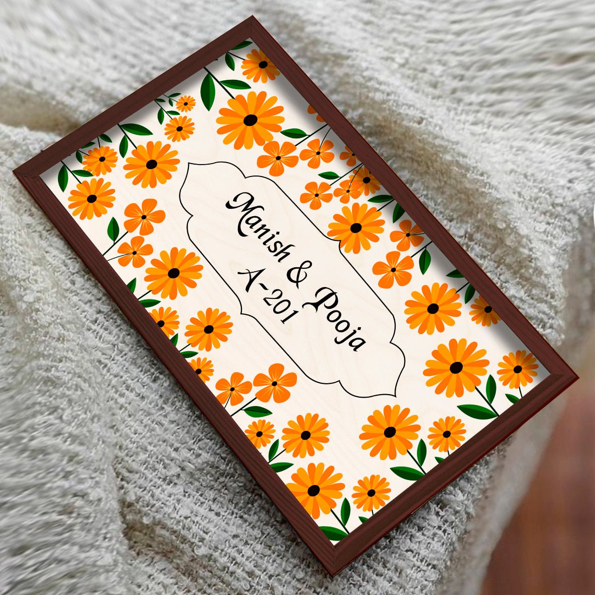 Botanical Home Name Plate – Orange Daisy Couple Board - Sblossom