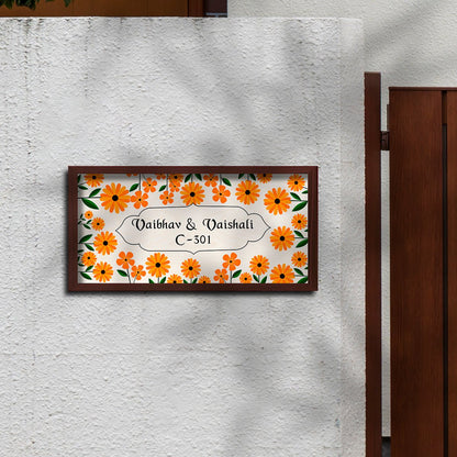 Botanical Home Name Plate – Orange Daisy Couple Board - Sblossom