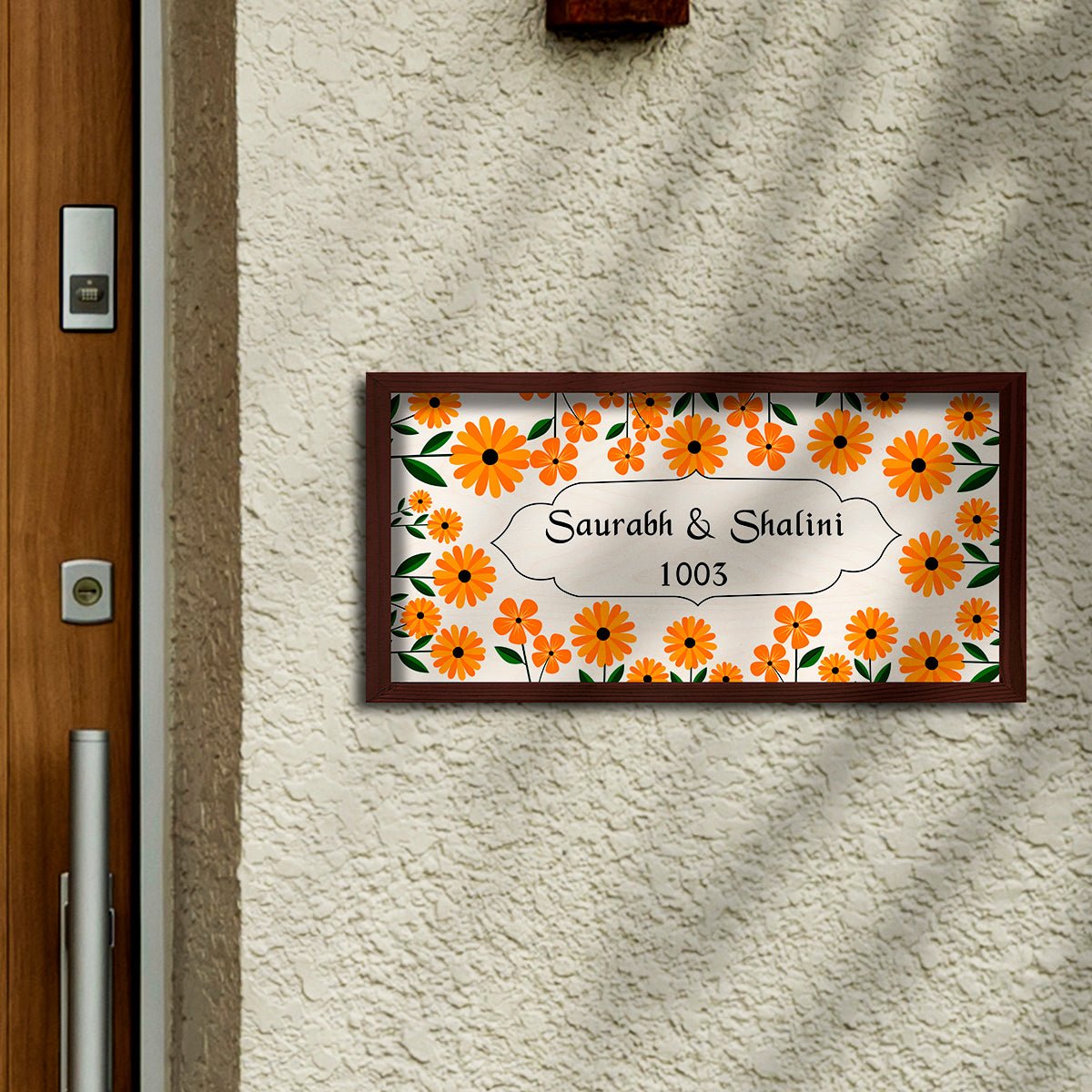 Botanical Home Name Plate – Orange Daisy Couple Board - Sblossom