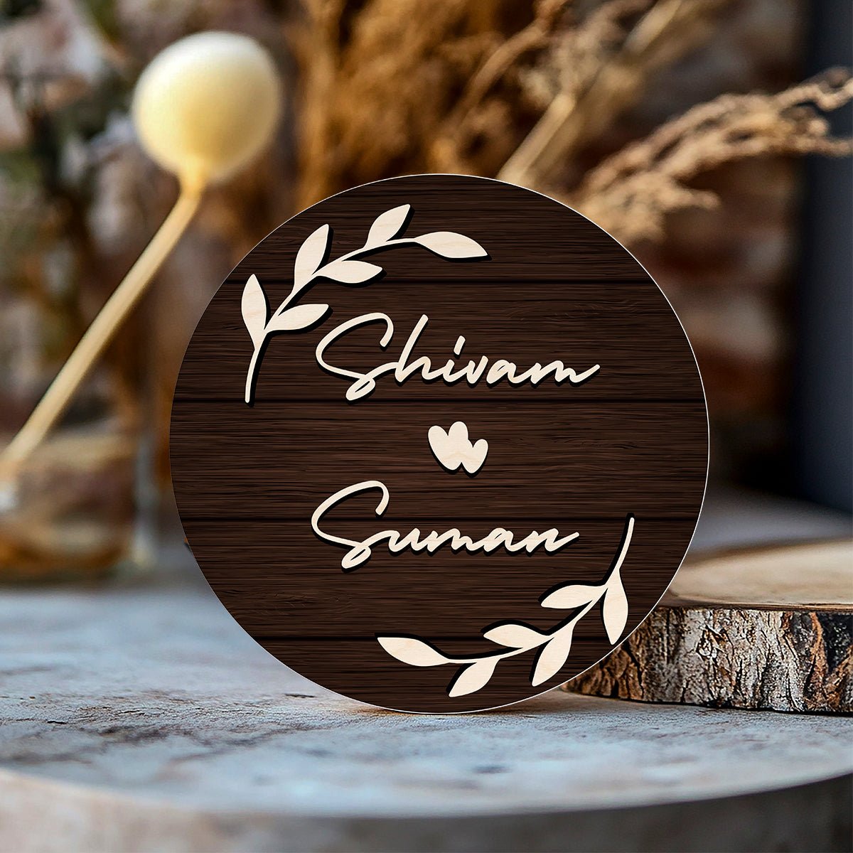 Botanical Name Plate Design – Dark Circle Couple in 3D - Sblossom