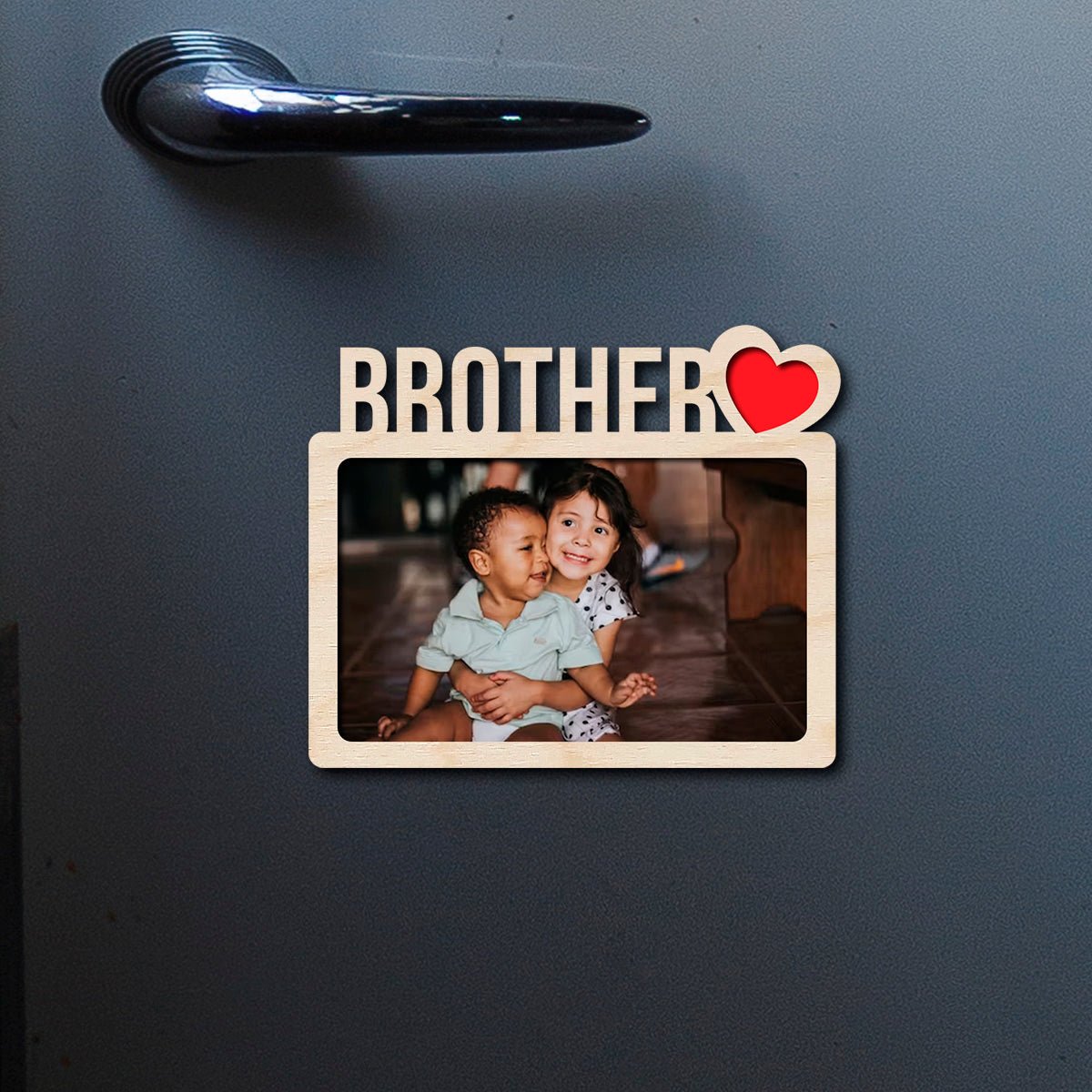 Brother Letter Fridge Magnet in Wood with 3D Photo Heart Design - Sblossom
