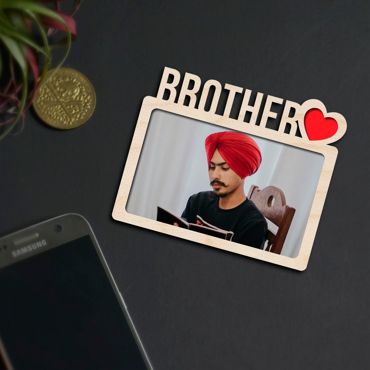 Brother Letter Fridge Magnet in Wood with 3D Photo Heart Design - Sblossom