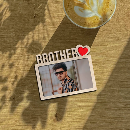 Brother Letter Fridge Magnet in Wood with 3D Photo Heart Design - Sblossom