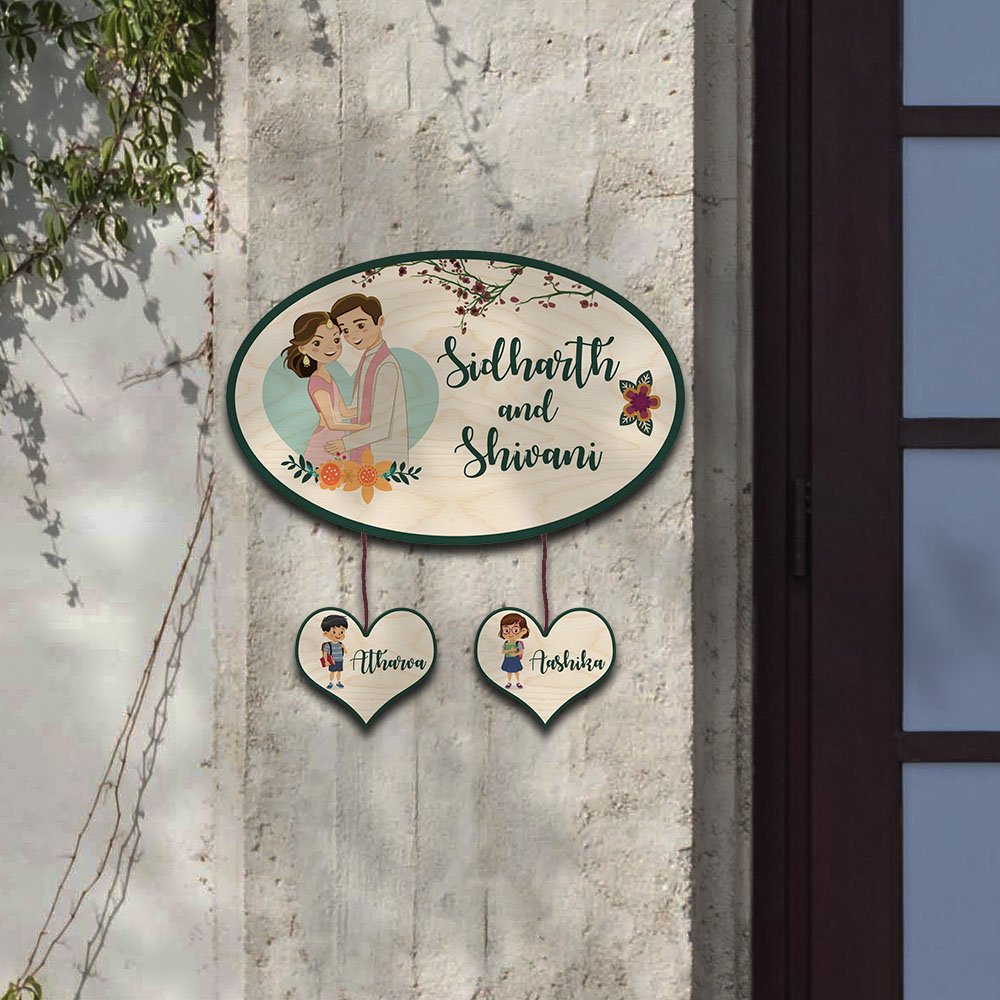 Bungalow Name Plate Design – Family with Lower Tag - Sblossom