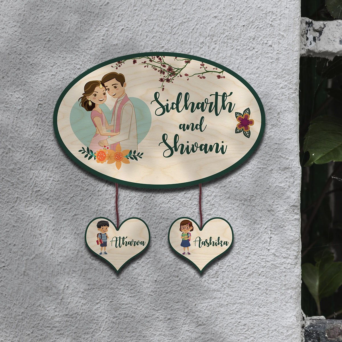Bungalow Name Plate Design – Family with Lower Tag - Sblossom