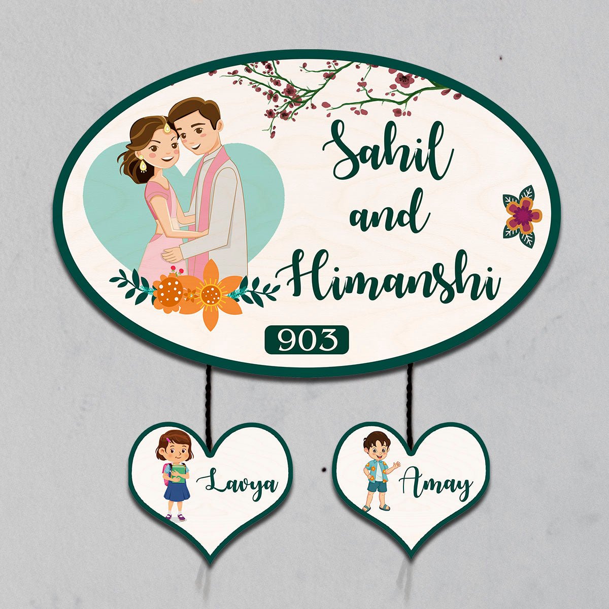 Bungalow Name Plate Design – Family with Lower Tag - Sblossom