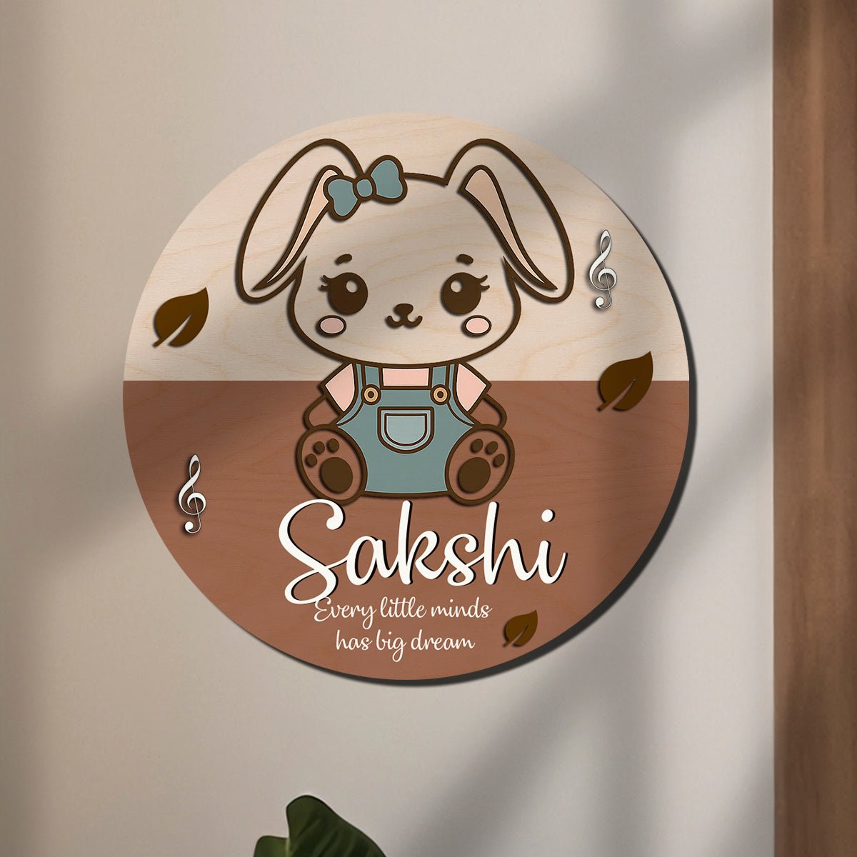 Bunny Name Plate for Kids – Round 3D with Music Notes - Sblossom