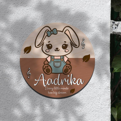 Bunny Name Plate for Kids – Round 3D with Music Notes - Sblossom
