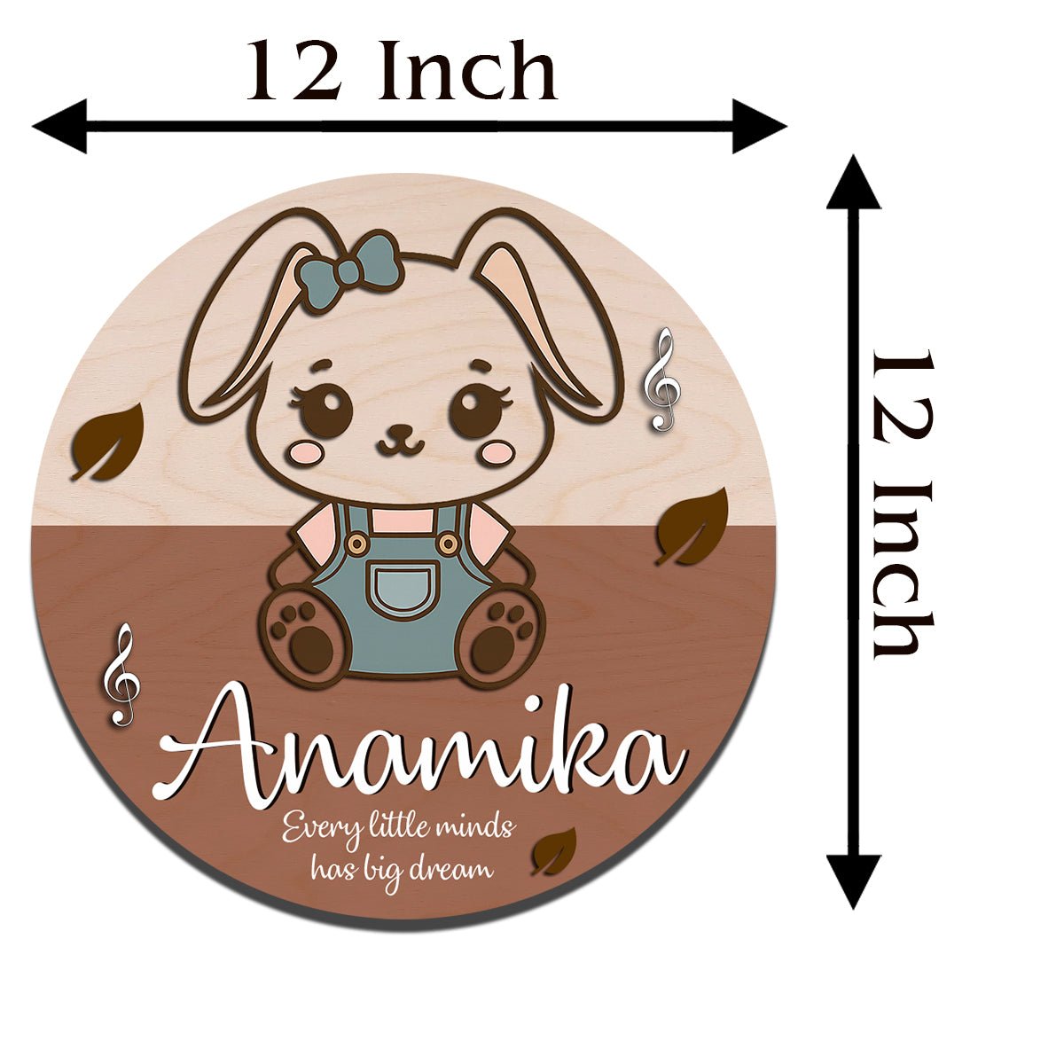 Bunny Name Plate for Kids – Round 3D with Music Notes - Sblossom