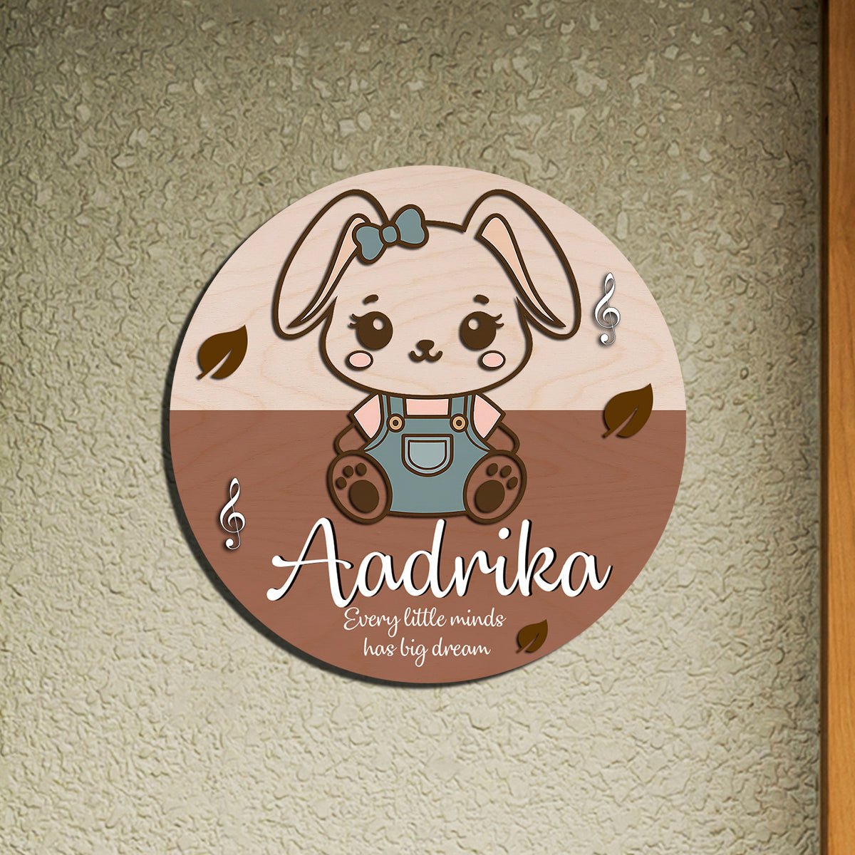 Bunny Name Plate for Kids – Round 3D with Music Notes - Sblossom