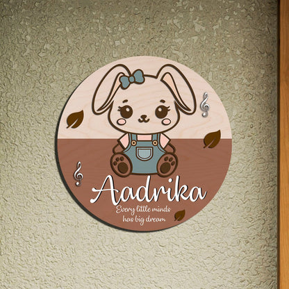 Bunny Name Plate for Kids – Round 3D with Music Notes - Sblossom