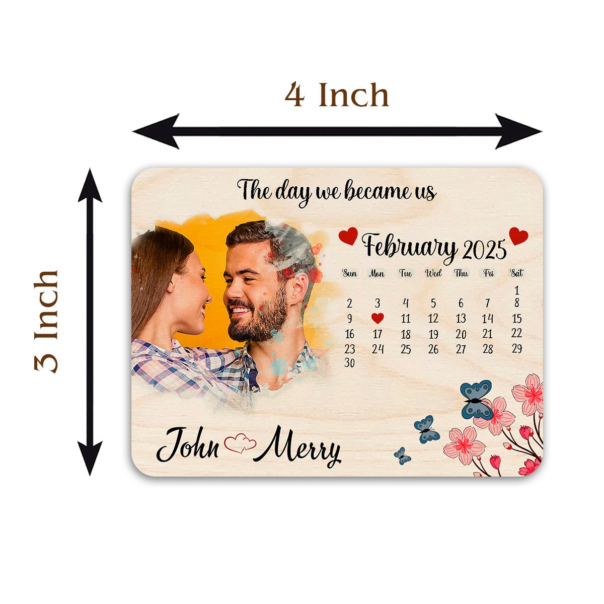 Calendar Date Couple Magnet – Wood Photo with Names - Sblossom