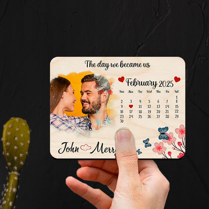 Calendar Date Couple Magnet – Wood Photo with Names - Sblossom