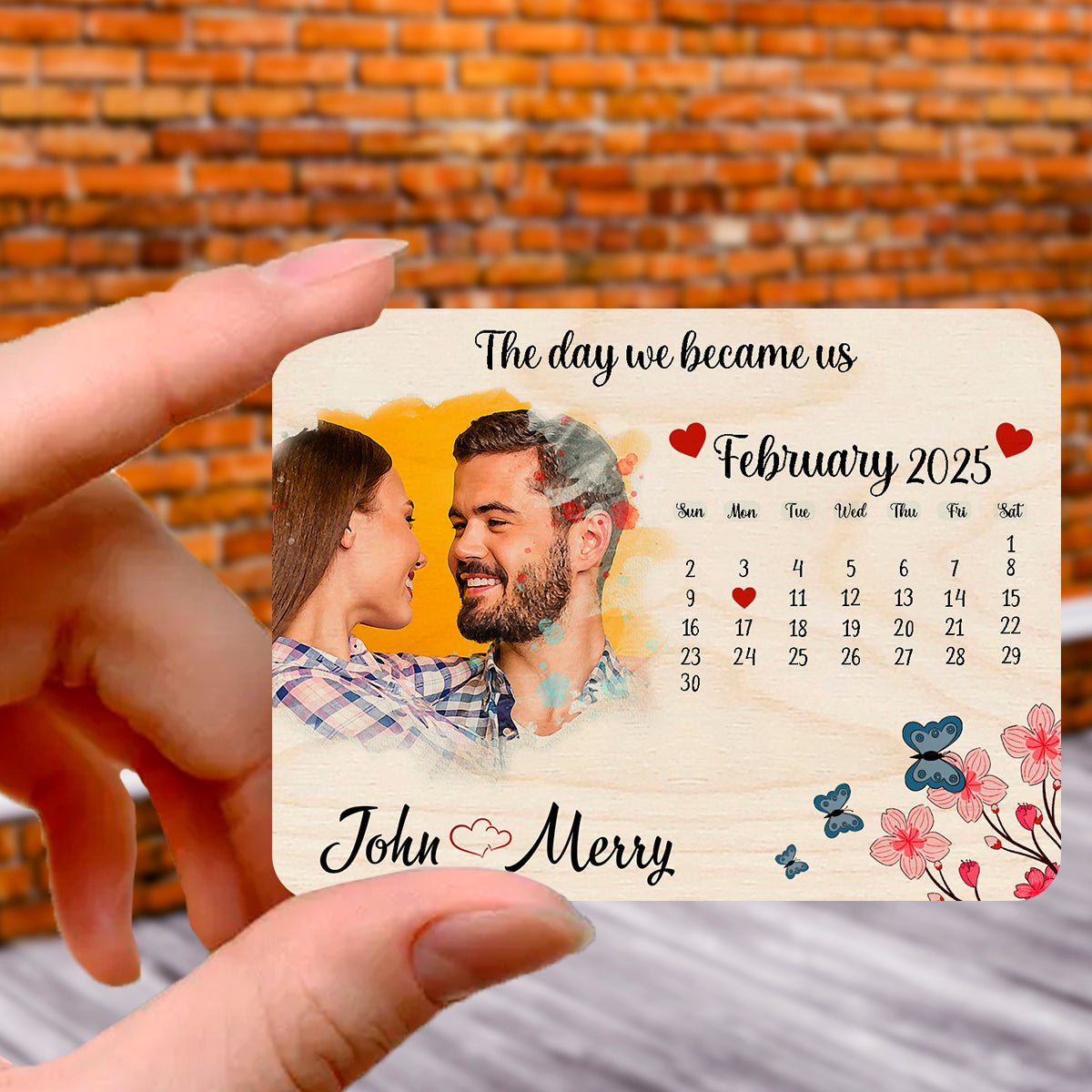 Calendar Date Couple Magnet – Wood Photo with Names - Sblossom