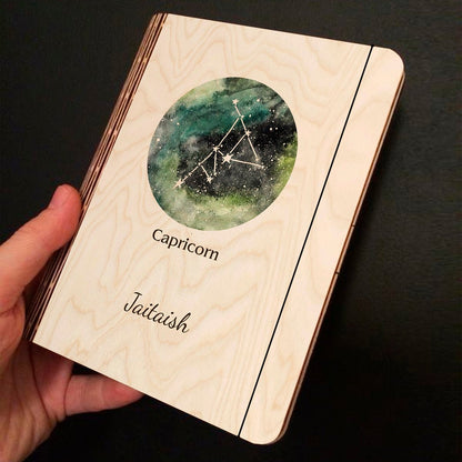 Capricorn Zodiac Wooden Diary – Personalized Cover - Sblossom