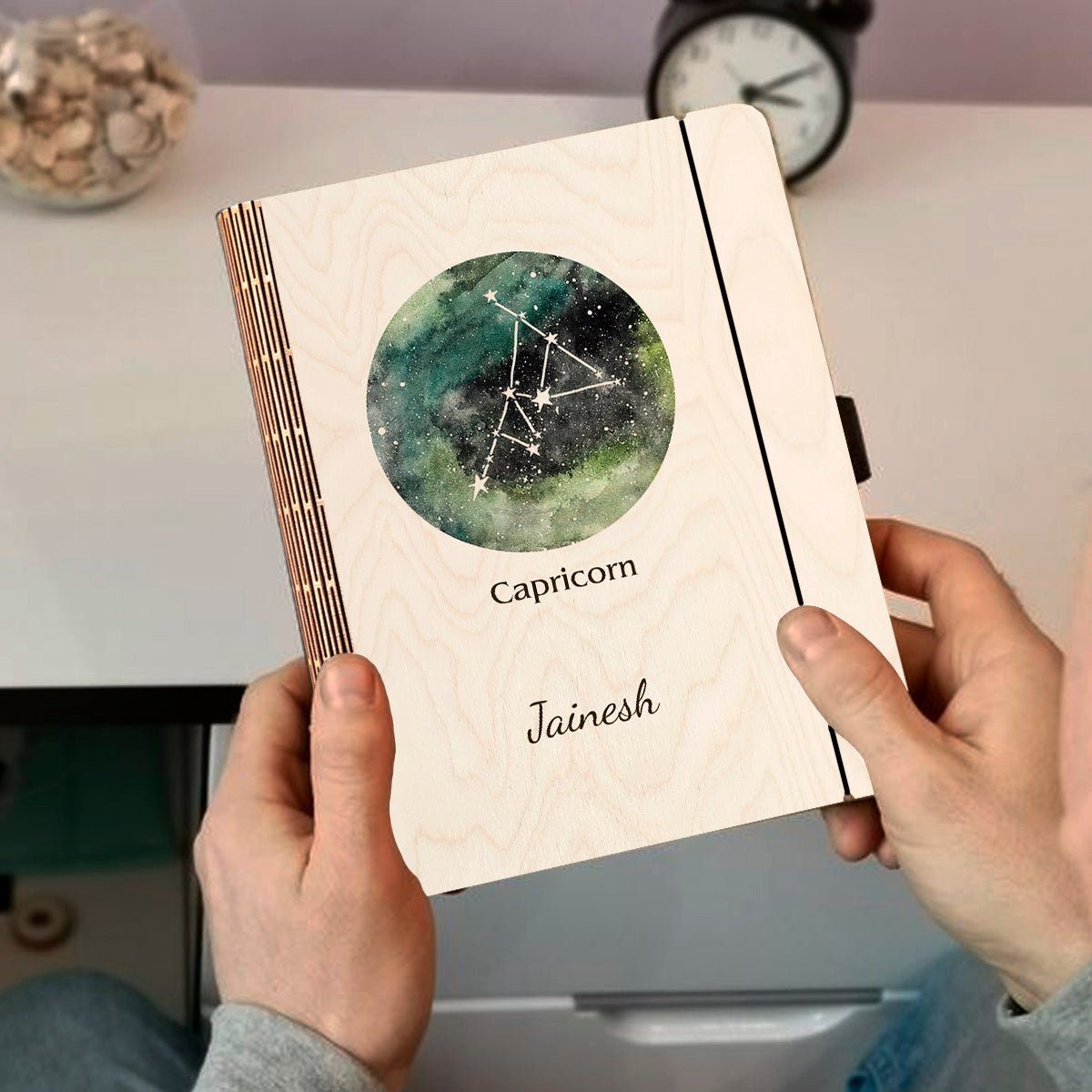 Capricorn Zodiac Wooden Diary – Personalized Cover - Sblossom