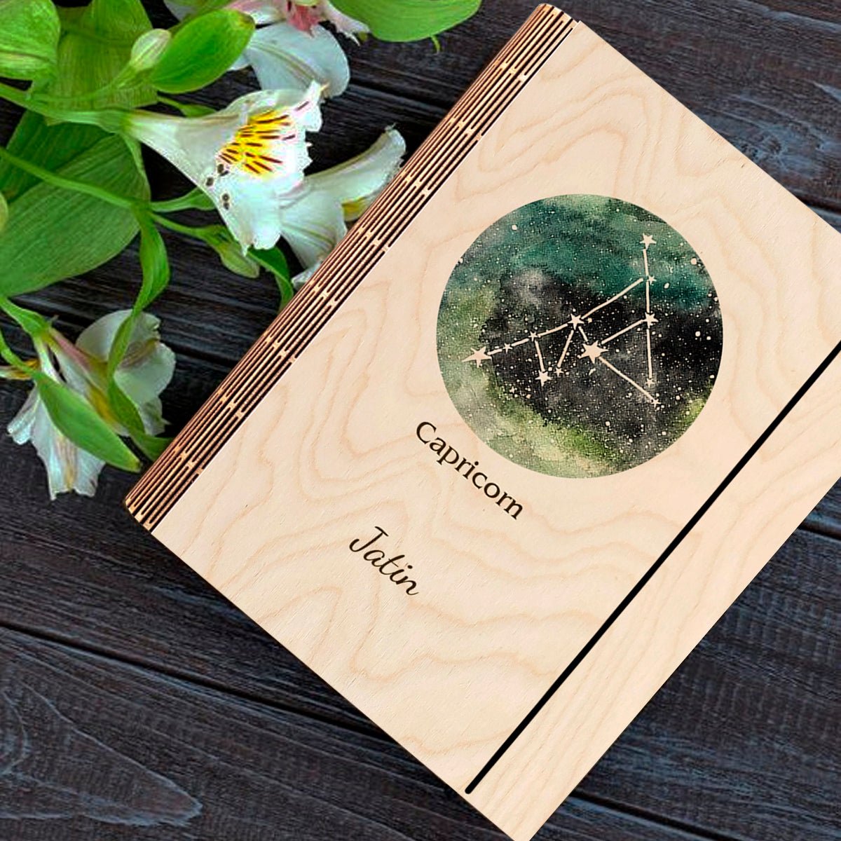 Capricorn Zodiac Wooden Diary – Personalized Cover - Sblossom