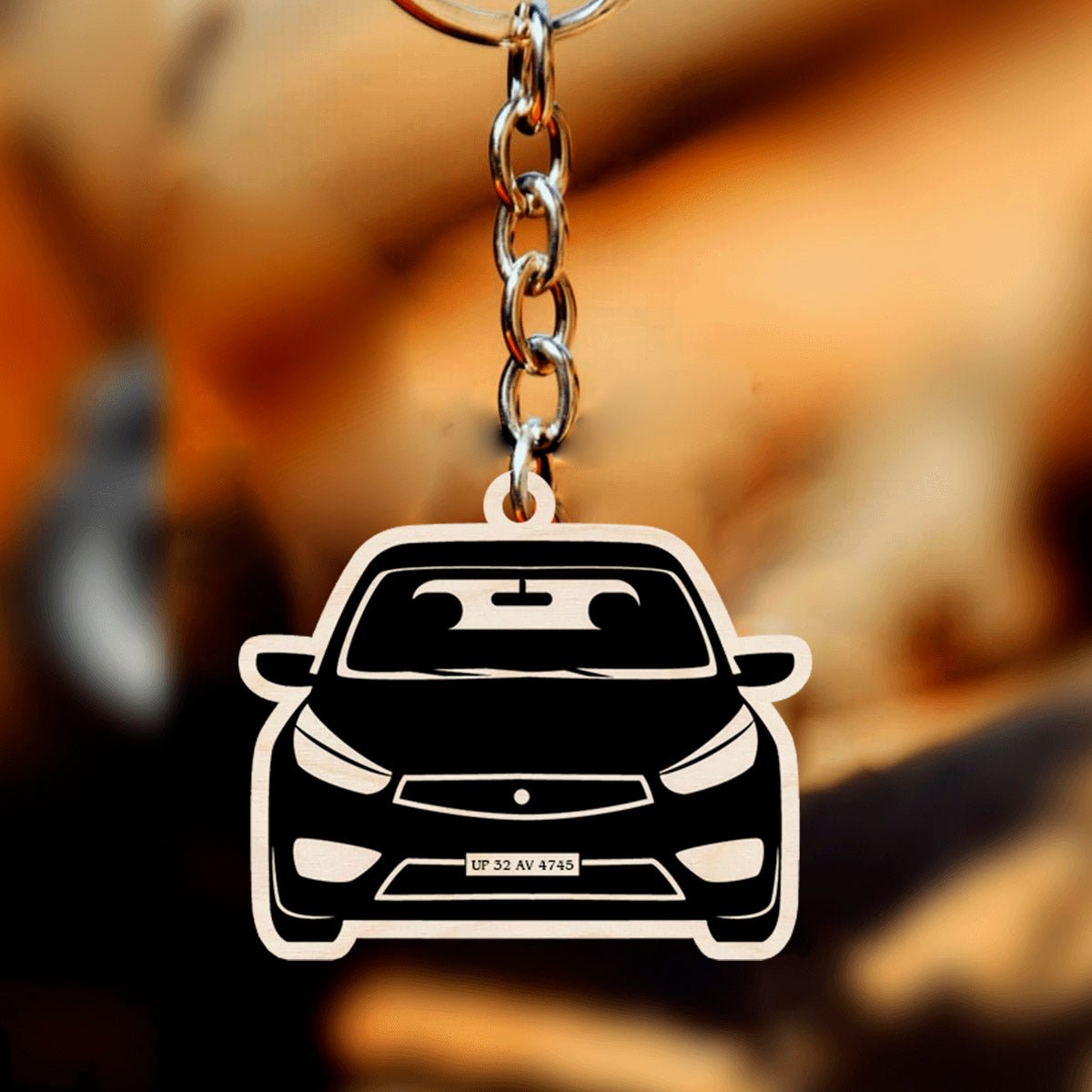 Car Keychain with Number Plate – Wooden Custom Design - Sblossom