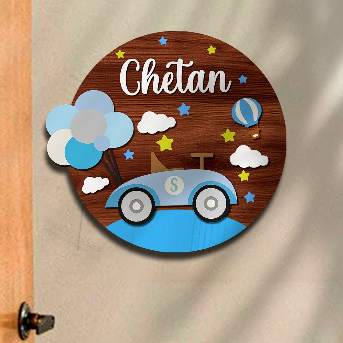 Car Name Plate for Kids – Racing Car Round in 3D - Sblossom