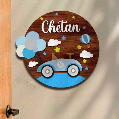 Car Name Plate for Kids – Racing Car Round in 3D - Sblossom