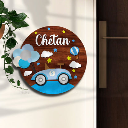Car Name Plate for Kids – Racing Car Round in 3D - Sblossom