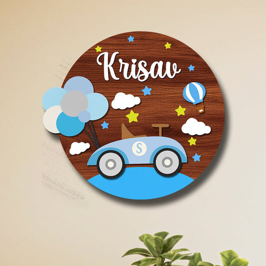 Car Name Plate for Kids – Racing Car Round in 3D - Sblossom