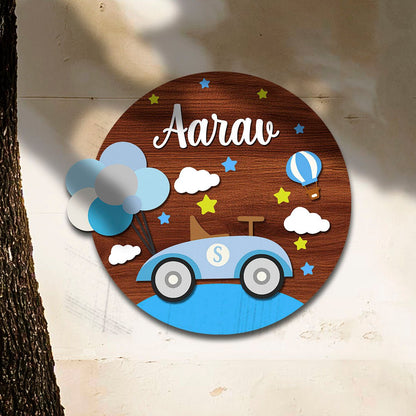 Car Name Plate for Kids – Racing Car Round in 3D - Sblossom