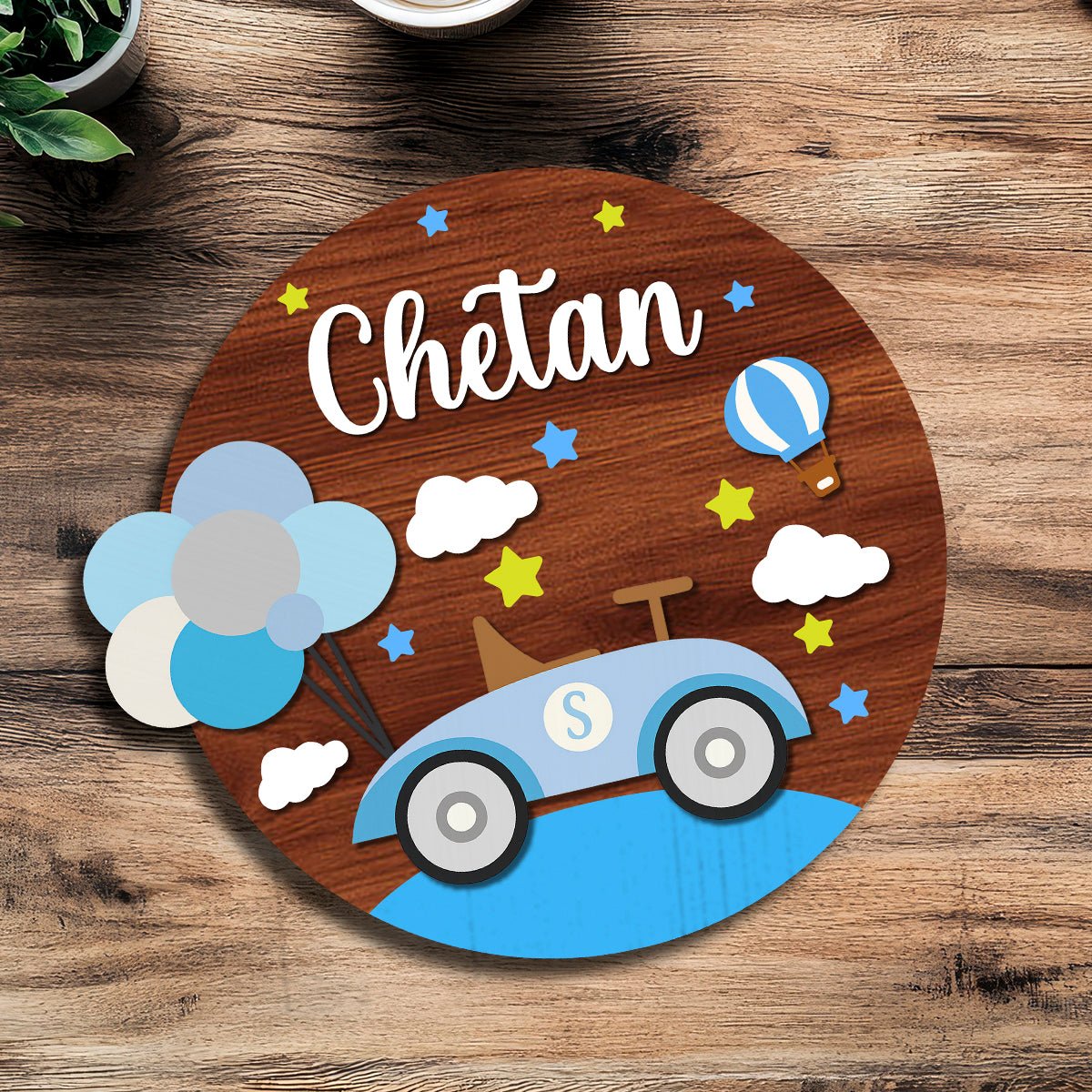 Car Name Plate for Kids – Racing Car Round in 3D - Sblossom