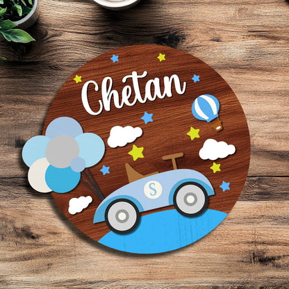 Car Name Plate for Kids – Racing Car Round in 3D - Sblossom