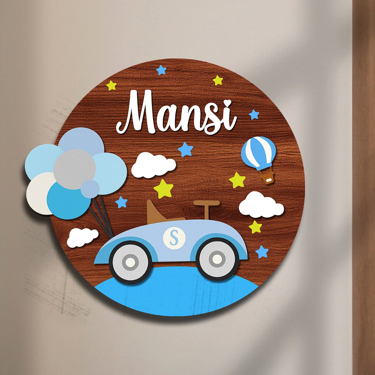 Car Name Plate for Kids – Racing Car Round in 3D - Sblossom