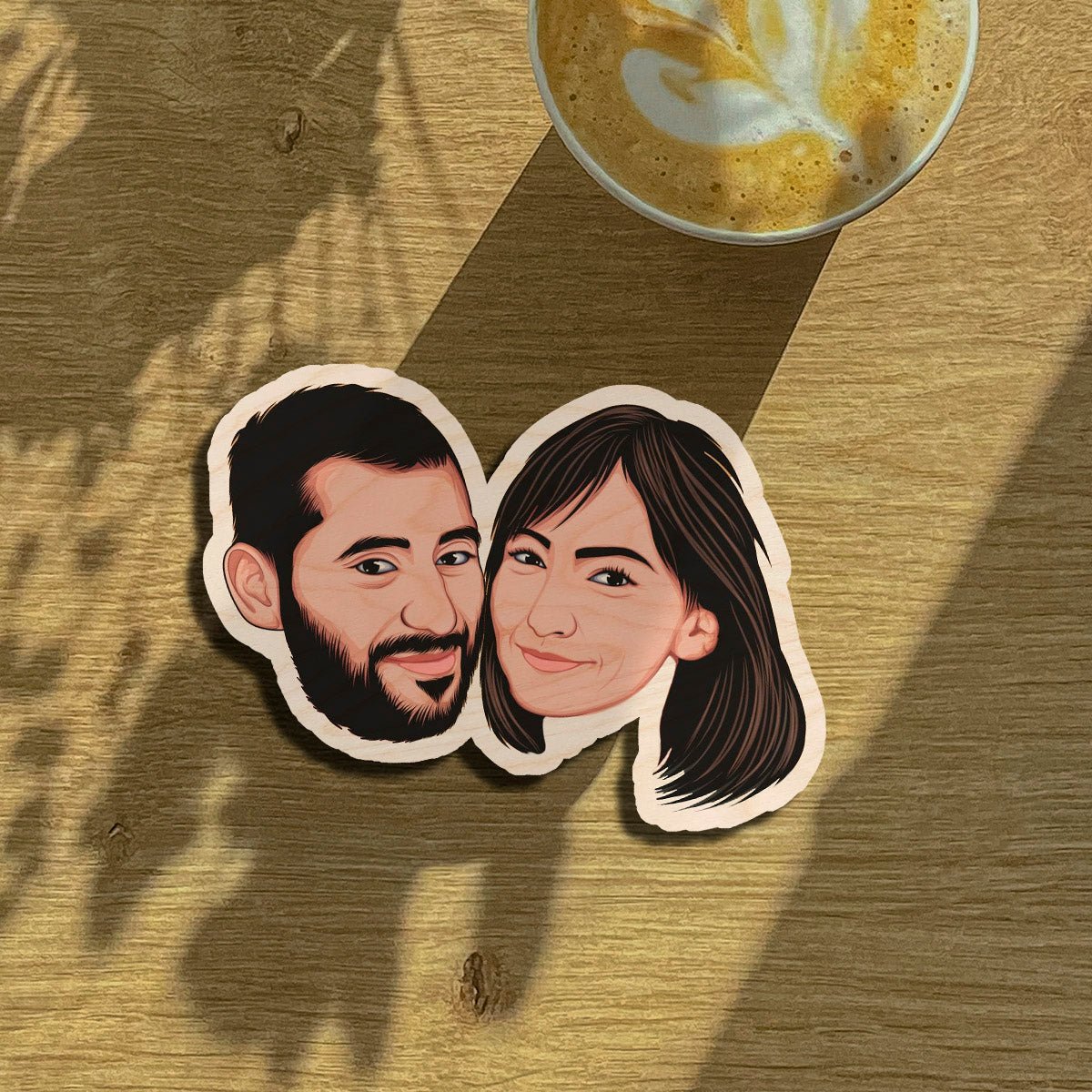 Caricature Couple Fridge Magnet – Cartoon Photo Wood - Sblossom