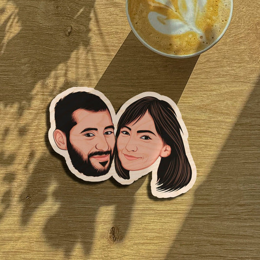 Caricature Couple Fridge Magnet – Cartoon Photo Wood - Sblossom