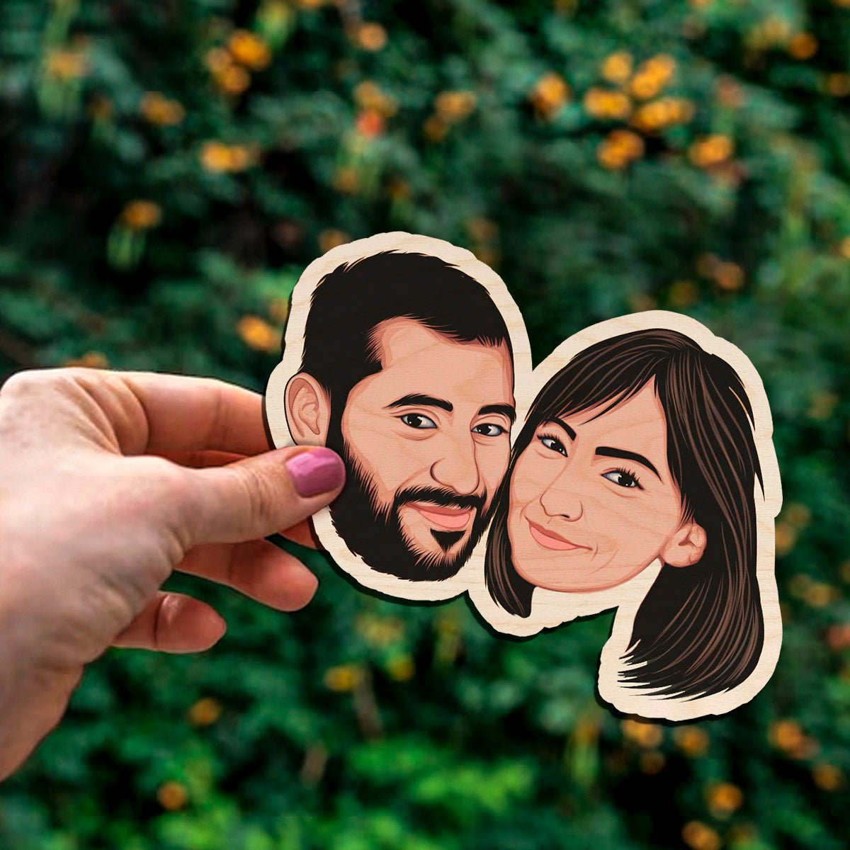 Caricature Couple Fridge Magnet – Cartoon Photo Wood - Sblossom