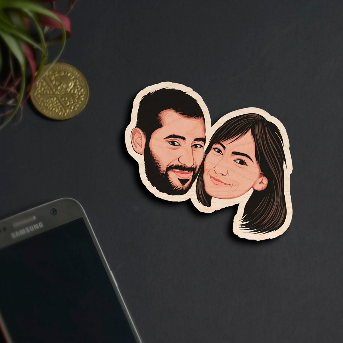 Caricature Couple Fridge Magnet – Cartoon Photo Wood - Sblossom