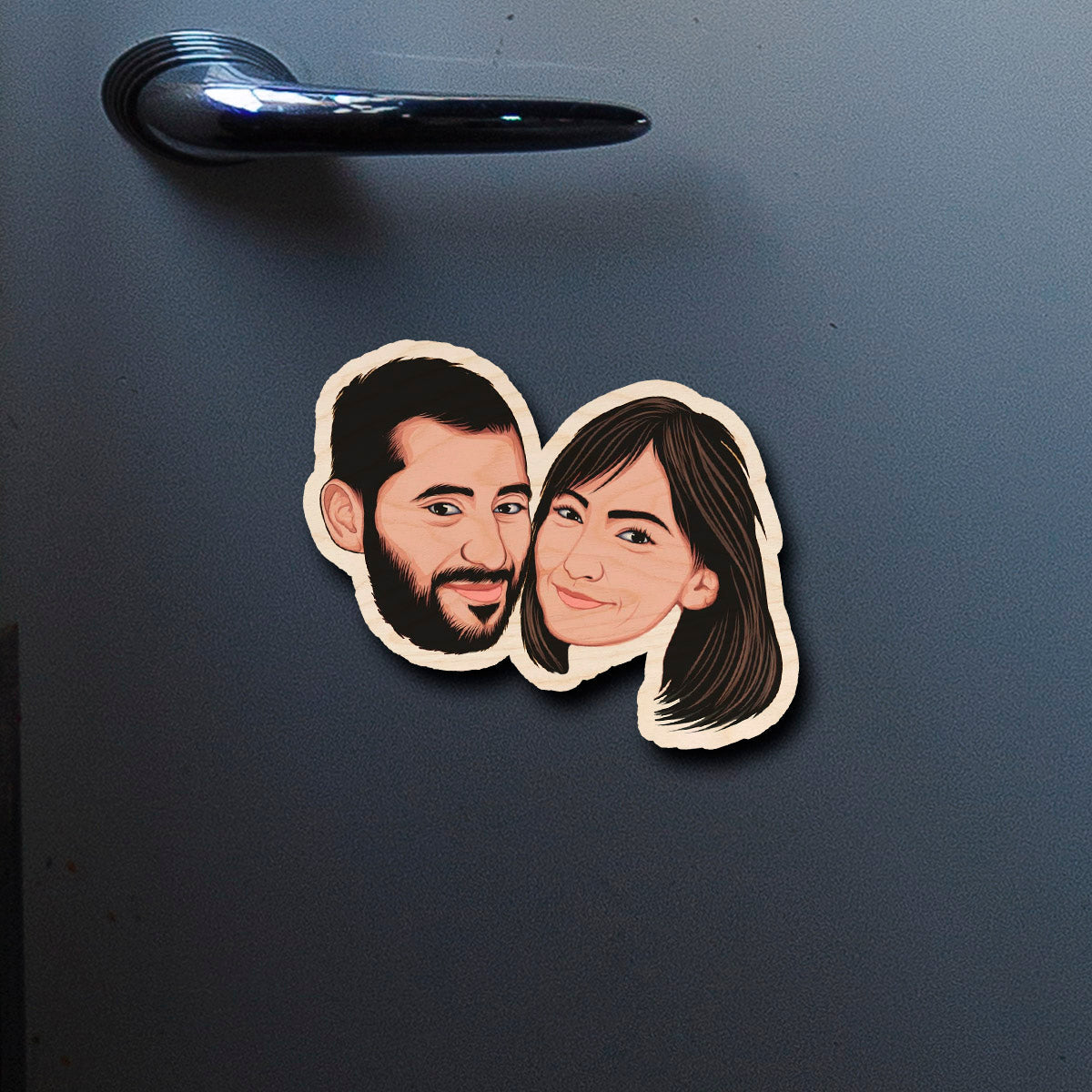 Caricature Couple Fridge Magnet – Cartoon Photo Wood - Sblossom
