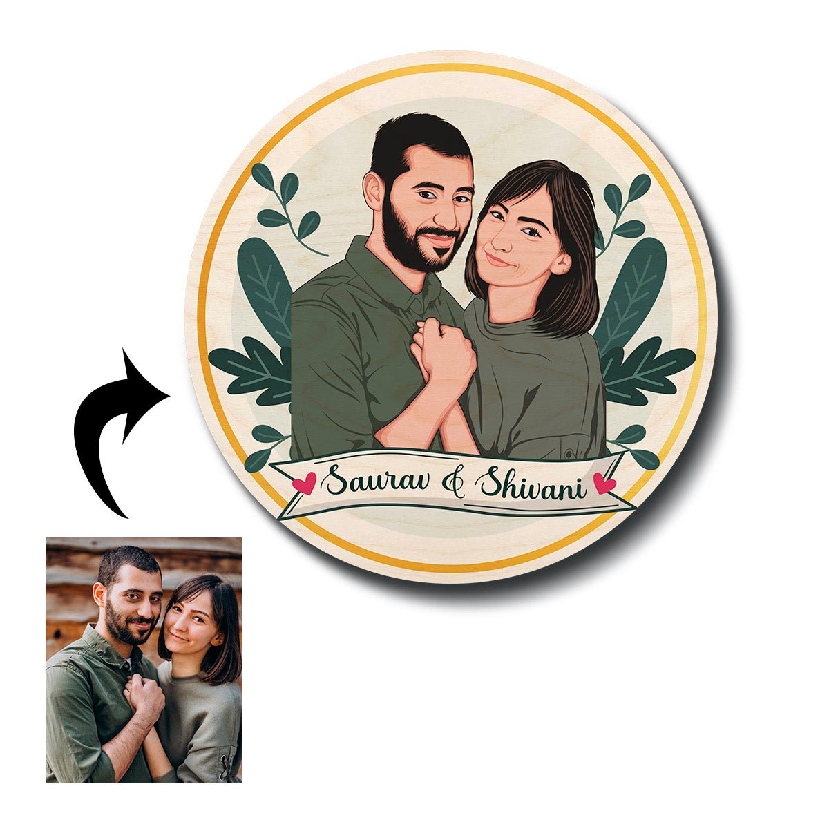 Caricature Couple Name Plate – Cartoon Portrait Ring - Sblossom