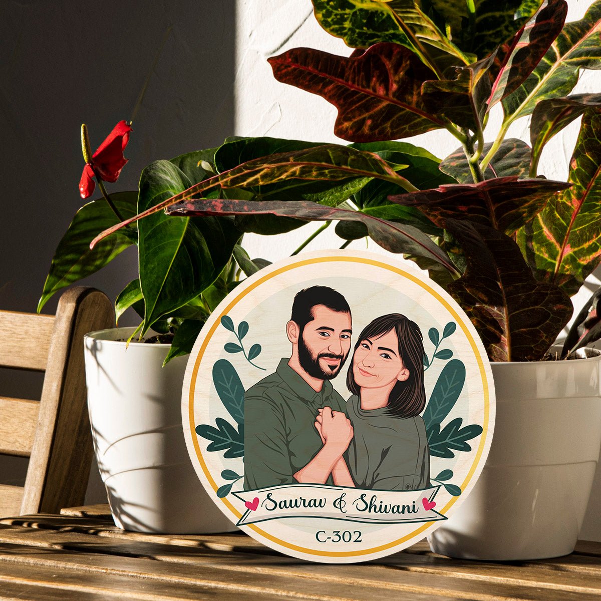 Caricature Couple Name Plate – Cartoon Portrait Ring - Sblossom