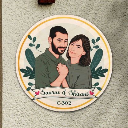 Caricature Couple Name Plate – Cartoon Portrait Ring - Sblossom